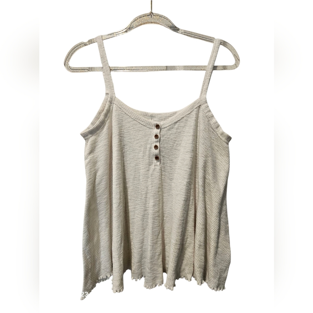 American Eagle Henly Tank Womans size Small cream flowy lettuce hem buttons